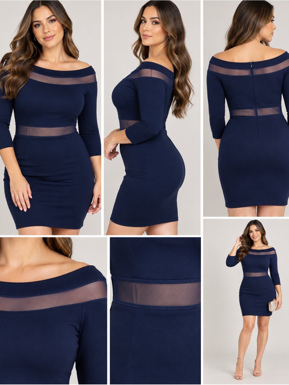 Love X Design Navy Mesh Off Shoulder Bodycon Dress XL